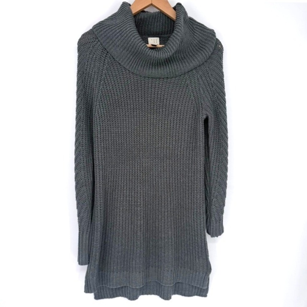 A New Day Womens XS Charcoal Gray Cowl Neck Shaker Knit Tunic Sweater Longline